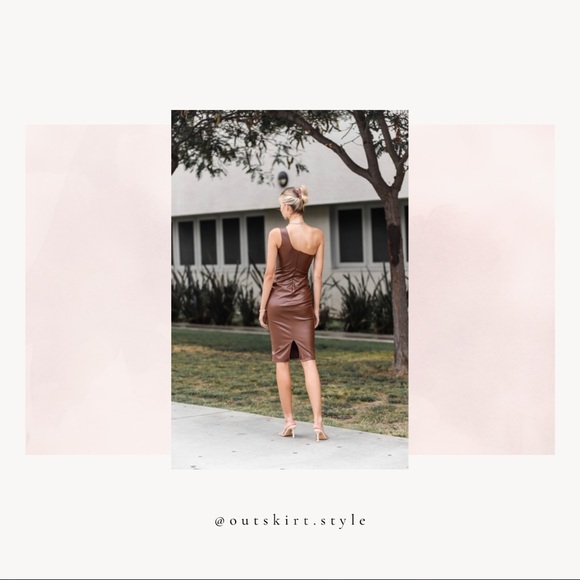 ✨HOST PICK✨ Brown Faux Leather One Shoulder Cut-Out Midi Dress - Picture 2 of 4